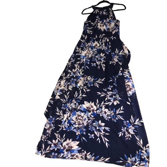 Eliza J Navy Blue Floral Halter Maxi Evening Wedding Party Dress Size 8 - Picture 3 of 14